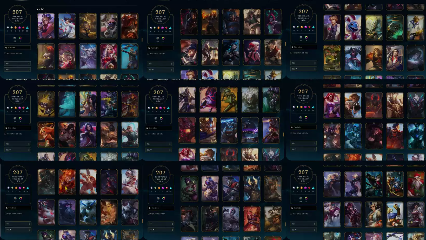 Ảnh LOL 207 SKIN 2 CAM 3 TIM 14 DO 61 XANH RANK SẮT